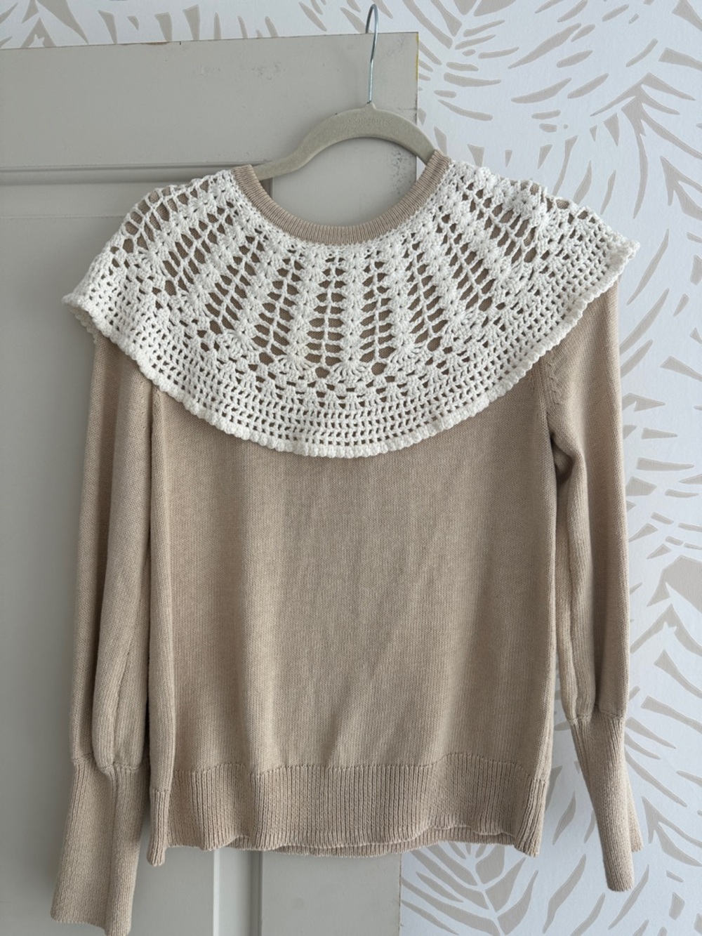 Tuckernuck Women’s Knit Sweater with Crochet Collar - Cream Beige